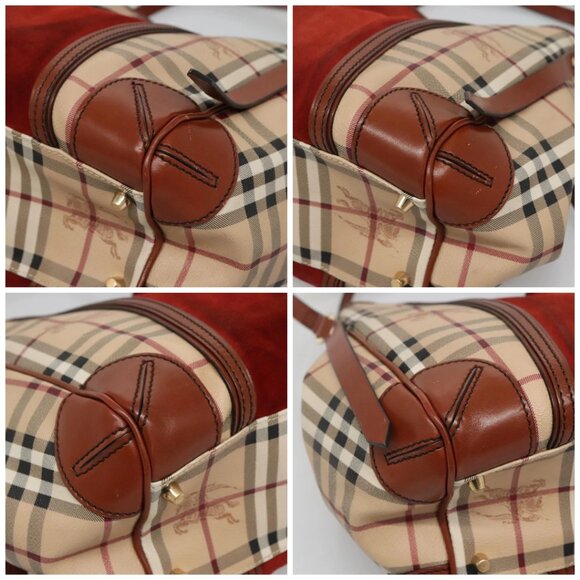 BURBERRY Nova Check Blue Label Tote Bag PVC Suede Beige Brown gold Auth 133568 - Picture 16 of 16